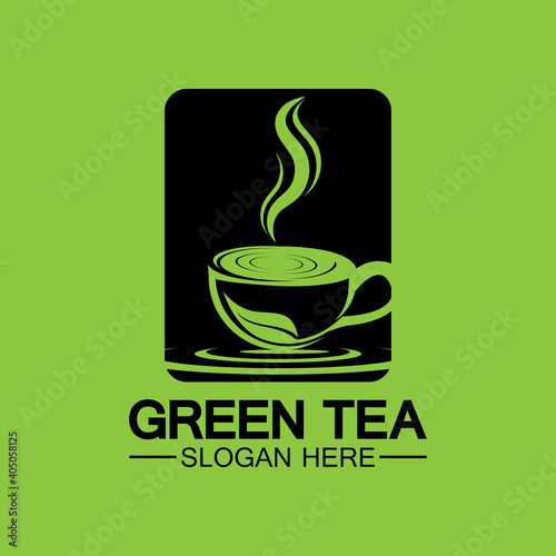 Tea cup logo vector design.Green tea vector logo template.