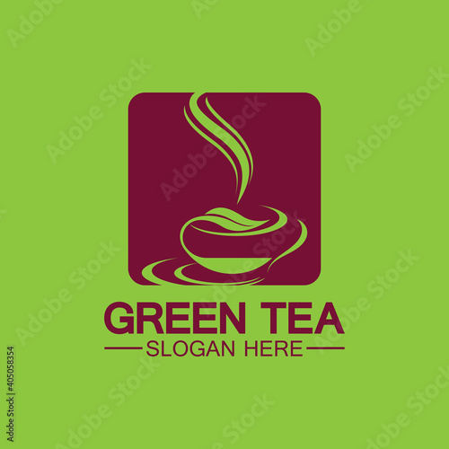 Tea cup logo vector design.Green tea vector logo template.