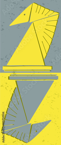 A pair of vector chess pieces isolated. Yellow and grey ying yang style knight doodle design. Hand drawn sketch, draft, ink dark pictogram. For chess organisation logo, prints, t-shirt, fabric