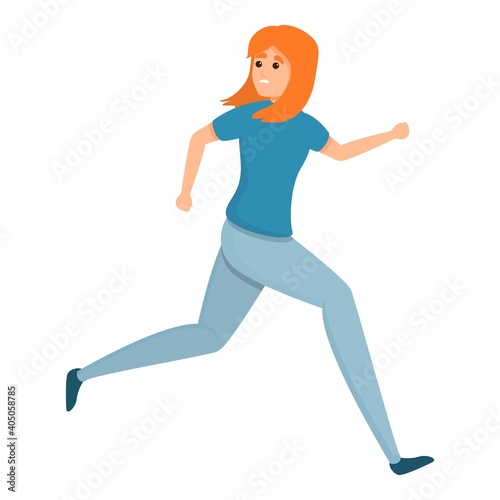 Scared running girl icon. Cartoon of scared running girl vector icon for web design isolated on white background
