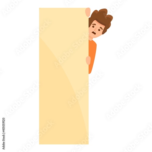 Afraid man near door icon. Cartoon of afraid man near door vector icon for web design isolated on white background