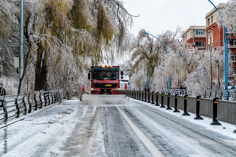 Winter landscape in Changchun, China after rain and snow