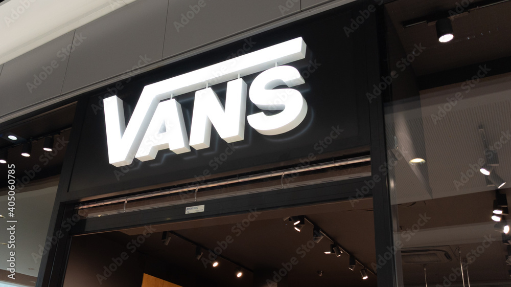 vans shop brand logo and text sign front of skater store of fashion clothes  for skateboard fan Stock Photo | Adobe Stock
