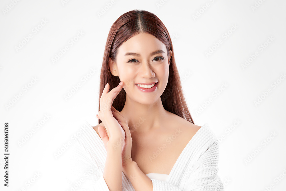 Beautiful young asian woman with clean fresh skin on white background, Face care, Facial treatment, Cosmetology, beauty and spa, Asian women portrait Beautiful young asian woman with clean fresh skin on white background, Face care, Facial treatment, Cosmetology, beauty and spa, Asian women portrait