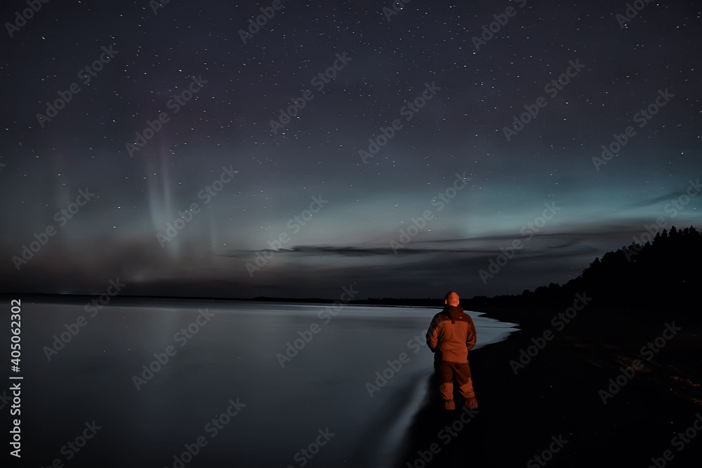 northern lights lonely man lakeside beautiful nature night sky landscape northern lights lonely man lakeside beautiful nature night sky landscape