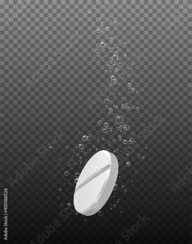 Realistic pill with bubbles