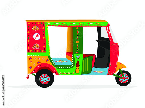  Pakistani truck art on Rickshaw vector illustration design.