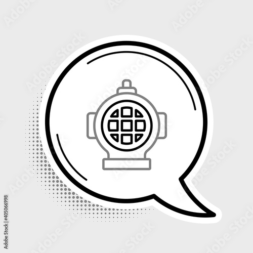 Line Aqualung icon isolated on grey background. Diving helmet. Diving underwater equipment. Colorful outline concept. Vector.