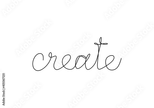 Handwritten create word one line. Hand drawn lettering. calligraphy. One line drawing of phrase. Continuous black line drawing create word. Minimalist word concept.