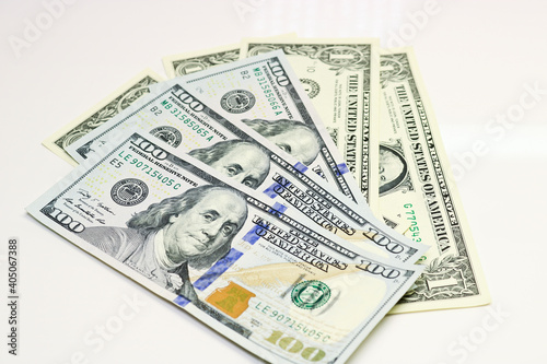 Currency American dollars - paper banknotes. Money background.