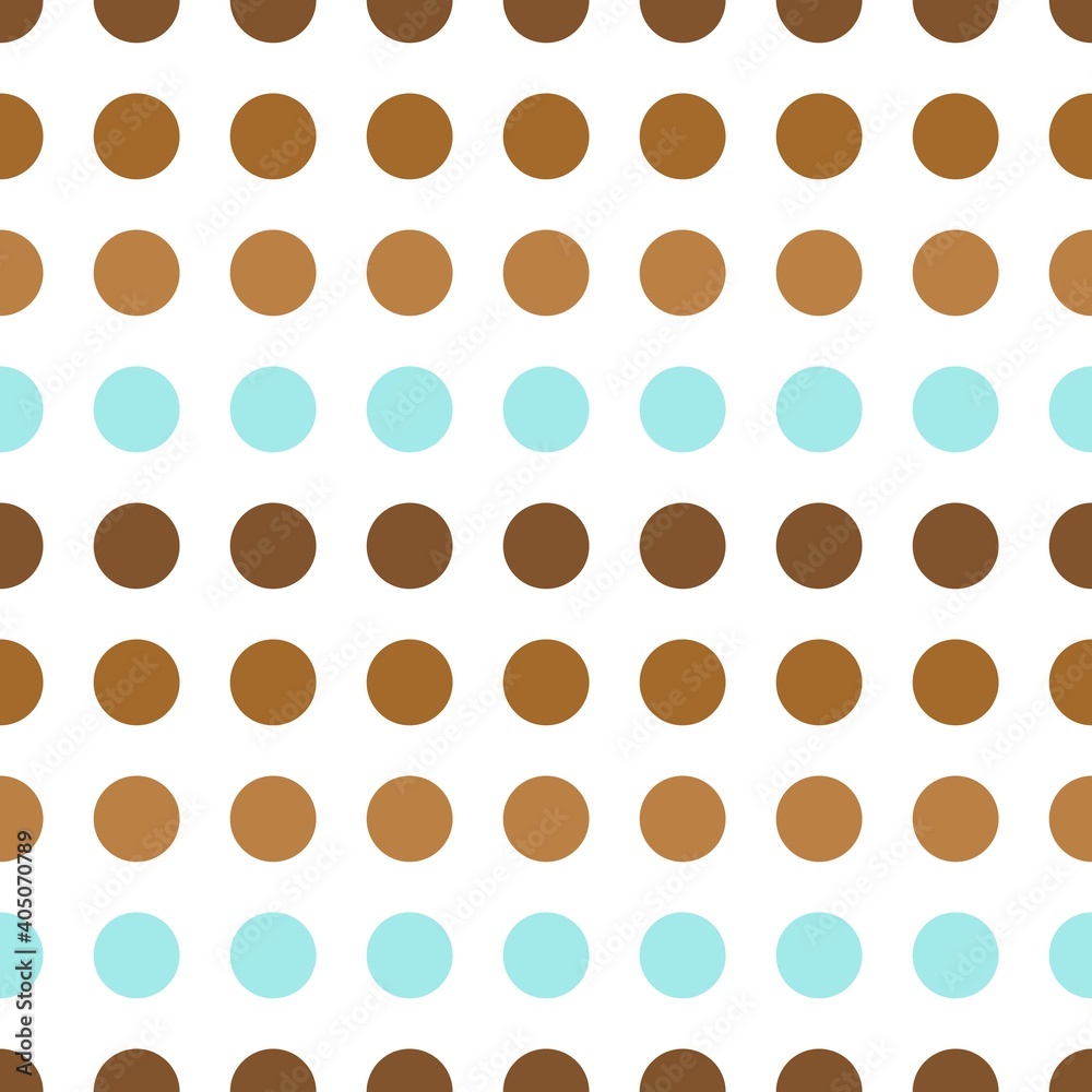 Brown, beige, blue dots. The background is white. For fabric, wallpaper, notebooks, diaries, brochures, books, catalogs, backgrounds, covers, banners, textiles. Scalable to any size.Vector. 