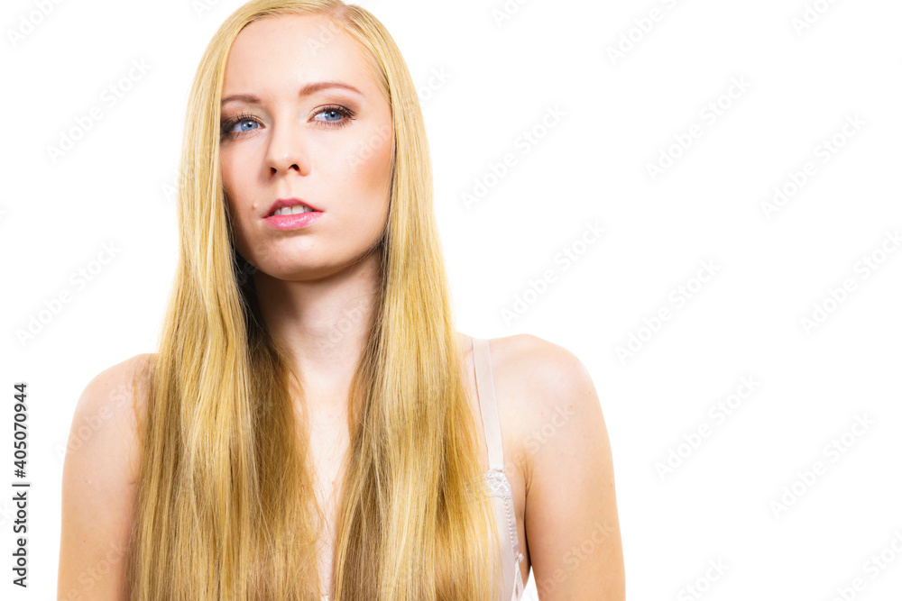 Portrait girl long blonde hair