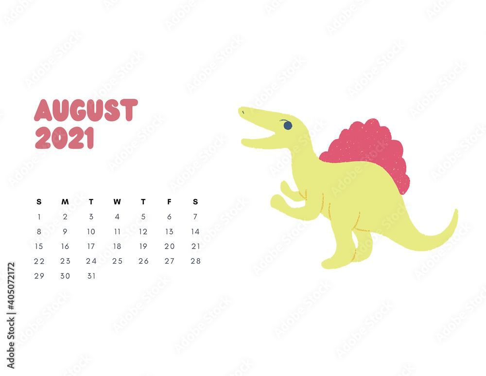 Obraz premium 2021 Dinosaur Calendar, Dino Calendar 2021, Kids Room Wall Art, Sunday Start Printable Calendar, Monthly Landscaped Calendar for Kids