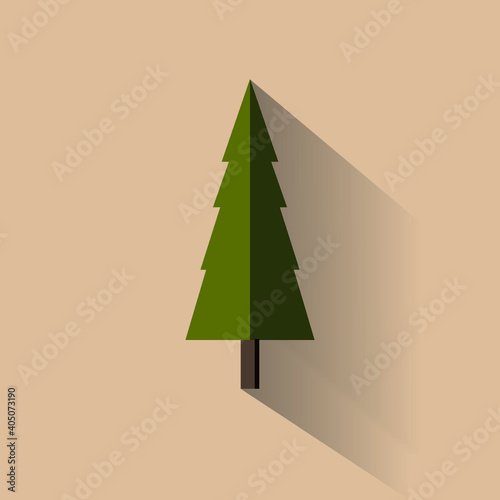 The Christmas tree has a black shadow on a brown background.;
