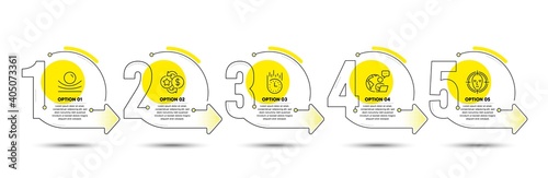 Elastic material, Face detect and Fast delivery line icons set. Timeline process infograph. Loyalty points sign. Resilience, Select target, Stopwatch. Change dollar. Technology set. Vector