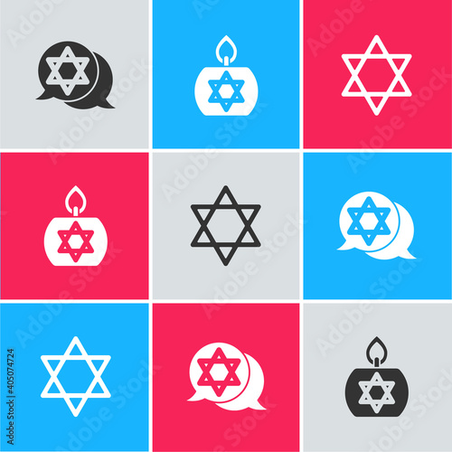 Set Star of David, Burning candle and icon. Vector.