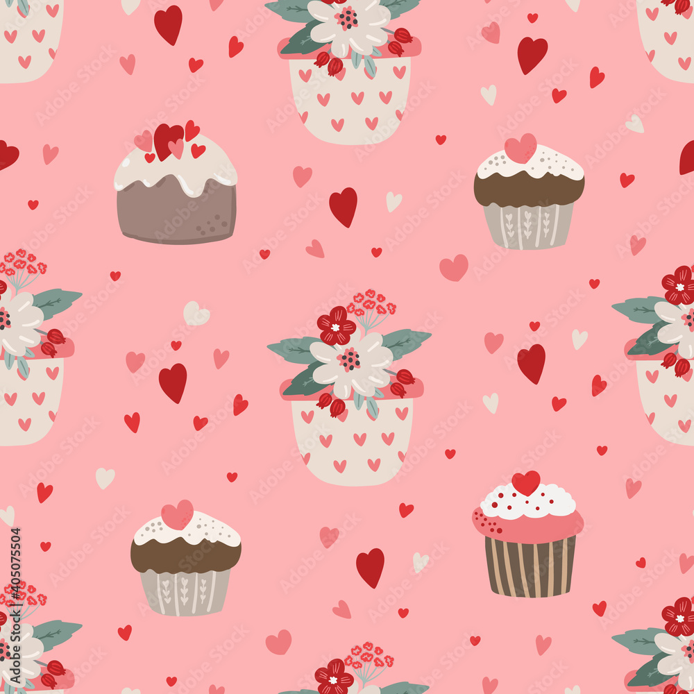 Valentine's day seamless pattern background with flowers and hearts, bohemian Valnetine's day collection. Love Digital paper for scarpbooking, fabric, textile, wallpaper, stationery design. Valentine's day seamless pattern background with flowers and hearts, bohemian Valnetine's day collection. Love Digital paper for scarpbooking, fabric, textile, wallpaper, stationery design.