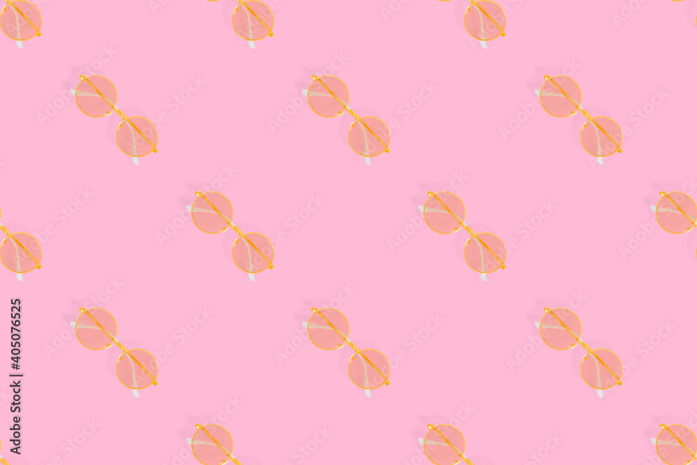 Glasses seamless pattern. Glasses for improving vision on a pink background. Glasses seamless pattern. Glasses for improving vision on a pink background.