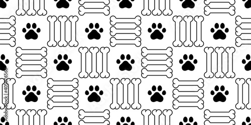 dog paw seamless pattern bone footprint checked french bulldog puppy vector pet cartoon repeat wallpaper tile background scarf isolated doodle illustration design
