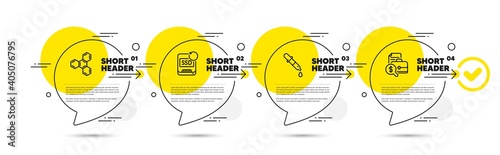 Recovery ssd, Chemistry pipette and Chemical formula line icons set. Timeline infograph speech bubbles. Accounting report sign. Backup info, Laboratory, Chemistry. Financial case. Vector