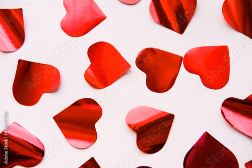 Red heart confetti on February 14 for Valentine's Day