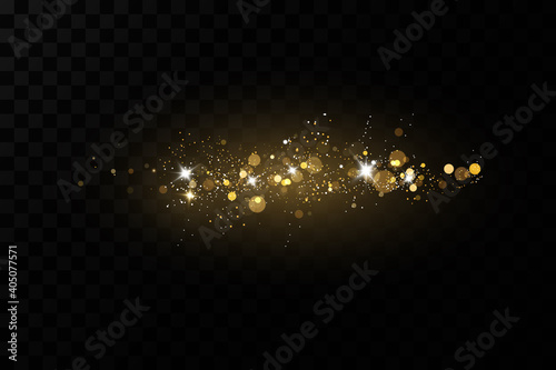 Glow light effect. Vector sparkles on a transparent background. Christmas light effect. Sparkling magical dust particles.The dust sparks and golden stars shine with special light.