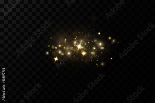 Glow light effect. Vector sparkles on a transparent background. Christmas light effect. Sparkling magical dust particles.The dust sparks and golden stars shine with special light.