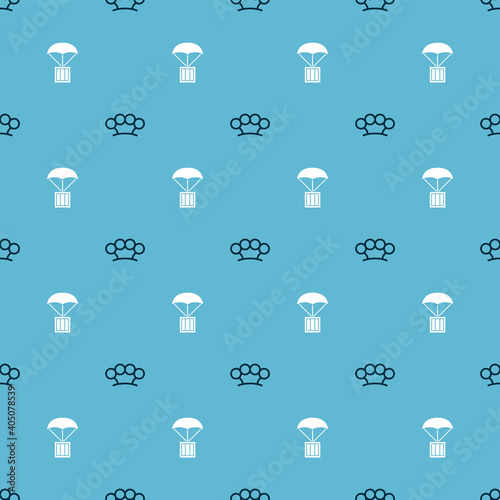 Set Brass knuckles and Airdrop box on seamless pattern. Vector.