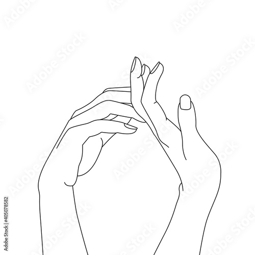 Hands Holding Single Line Art Drawing. Minimal One Line Illustration. Hands Gesture Continuous Line Drawing. Modern Minimalist Contour Illustration. Vector EPS 10.