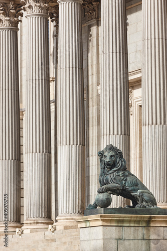 Columns in parliament facade in Madrid city center. Spain photo