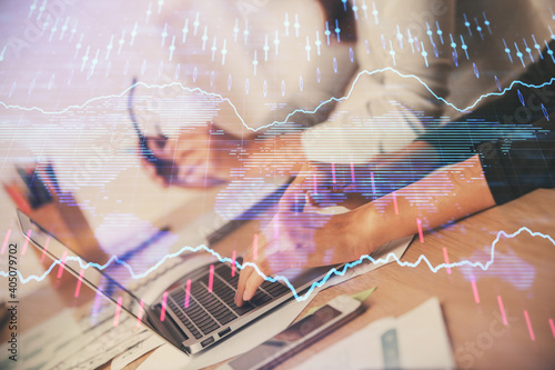 Wallpaper Mural Multi exposure of woman hands typing on computer and financial chart hologram drawing. Stock market analysis concept. Torontodigital.ca
