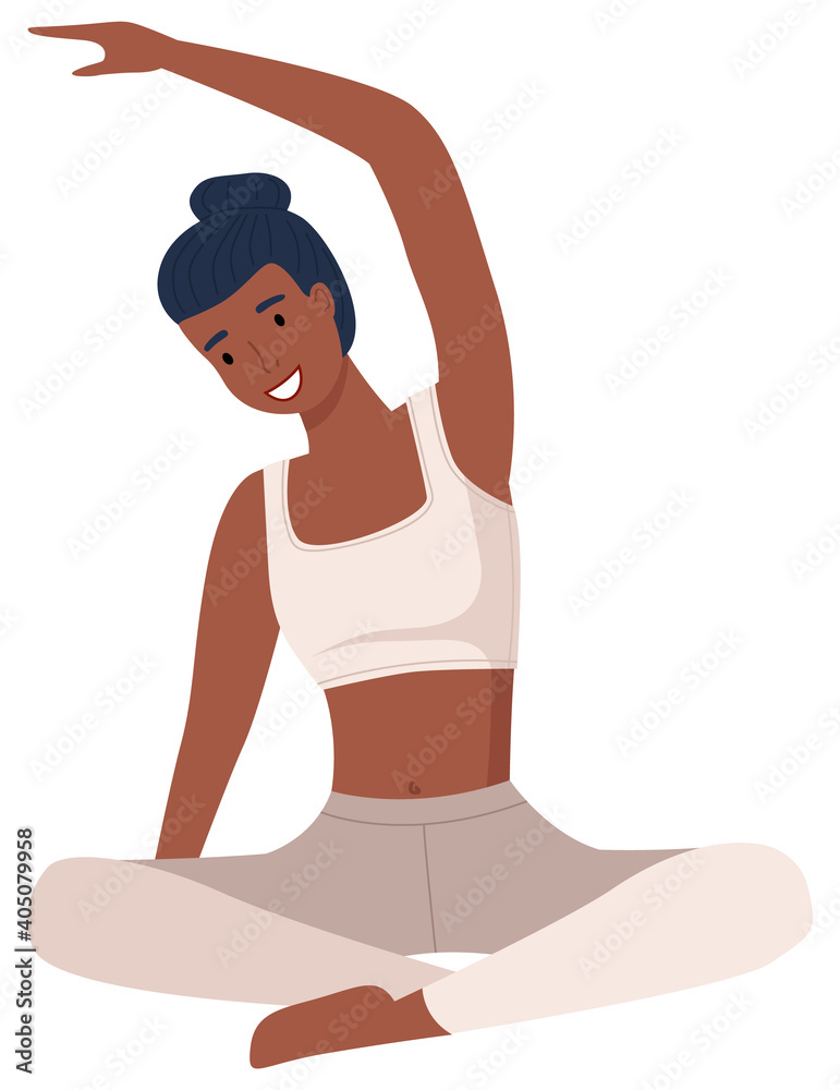 Woman doing yoga exercise. Young and beautiful fit girl sitting in lotus position. Isolated female character taking care of her health, leads a healthy lifestyle, doing relaxation exercises Woman doing yoga exercise. Young and beautiful fit girl sitting in lotus position. Isolated female character taking care of her health, leads a healthy lifestyle, doing relaxation exercises