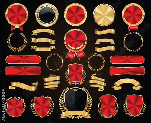 Collection of golden badges labels and tags