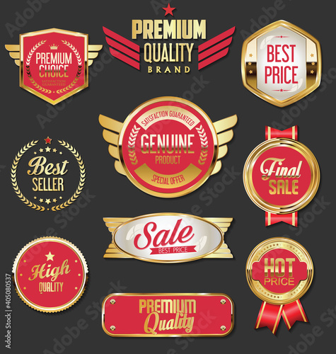 Collection of golden badges labels and tags