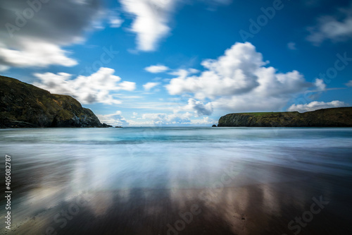 Slow shutter exposure of the Silver Strand, a horse-shoe shaped beach situated at Malin Beg, near Glencolmcille, in south-west County Donegal, Ireland