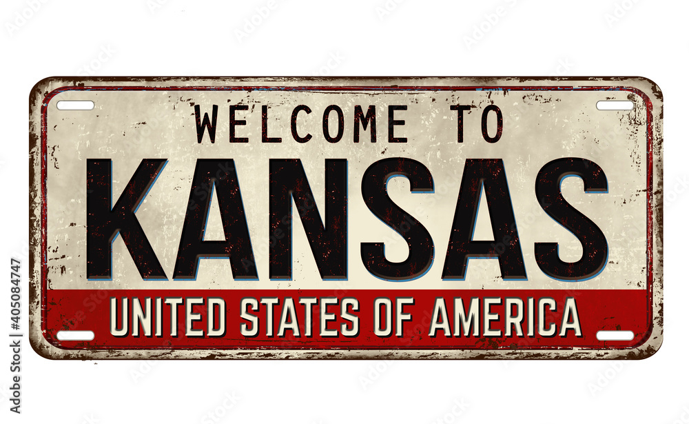 Fototapeta premium Welcome to Kansas vintage rusty metal plate