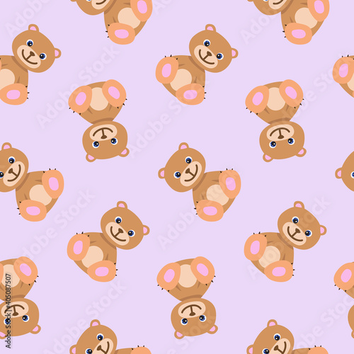 Seamless pattern with cute brown teddy bear in pastel colors. Baby illustration. Cartoon print for kids. Perfect for children clothes, textile, nursery wallpaper, gift wrap, greeting cards