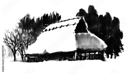 茅葺民家の冬