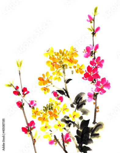 桃と菜の花