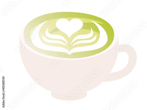ハートの模様の抹茶ラテのイラスト