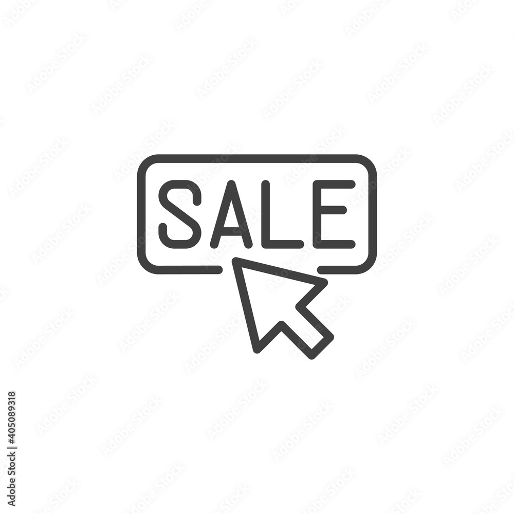 Click to sale line icon. linear style sign for mobile concept and web design. Mouse cursor and sale outline vector icon. Symbol, logo illustration. Vector graphics Click to sale line icon. linear style sign for mobile concept and web design. Mouse cursor and sale outline vector icon. Symbol, logo illustration. Vector graphics