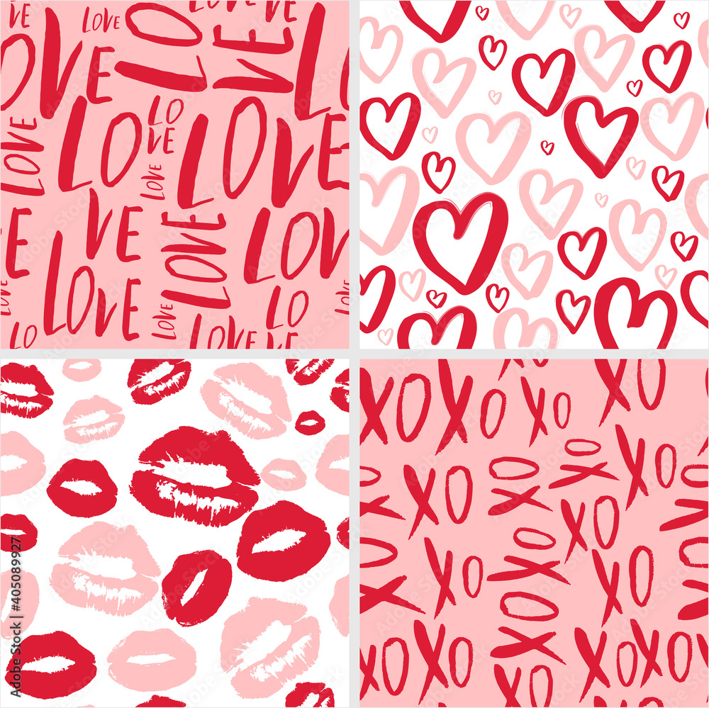 Set of four Valentine's day seamless patterns Set of four Valentine's day seamless patterns