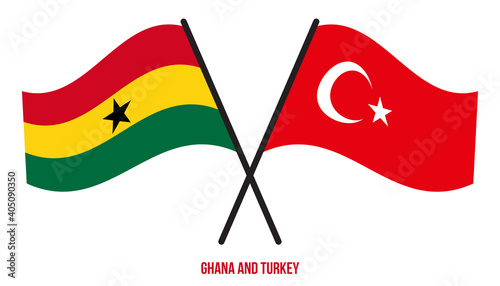 Ghana and Turkey Flags Crossed And Waving Flat Style. Official Proportion. Correct Colors.