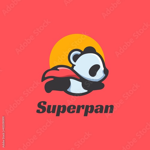 Vector Logo Illustration Super Panda Simple Mascot Style.