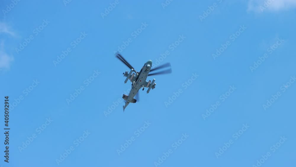 Military helicopter flies in the sky Military helicopter flies in the sky