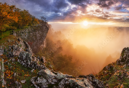Majestic sunset in the mountains landscape with sunny beams. Dramatic scene. Carpathian, Slovakia, Europe. photo