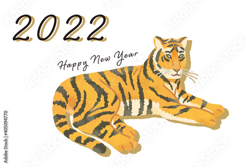 2022年寅年 シンプルでかっこいい寝そべった寅の年賀状イラスト