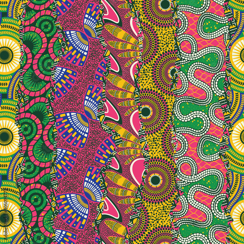 Traditional African style fabric patchwork abstract vector seamless pattern