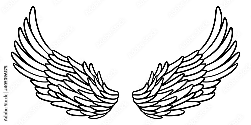 Angel or bird wings abstract sketch isolated on white. doodle illustration. For your design Angel or bird wings abstract sketch isolated on white. doodle illustration. For your design