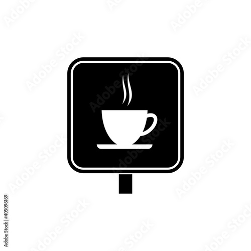 Hot coffee flat road sign isolated on white background